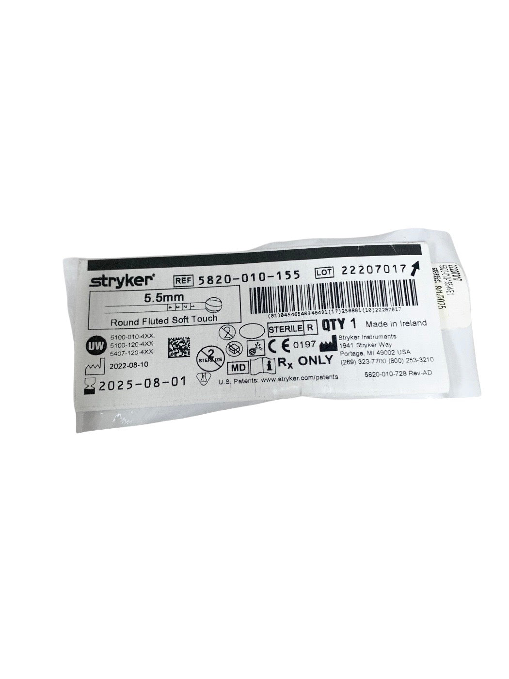 STRYKER REF 5820-010-155 5.5mm Round Fluted Soft Touch, EXP.2025-08