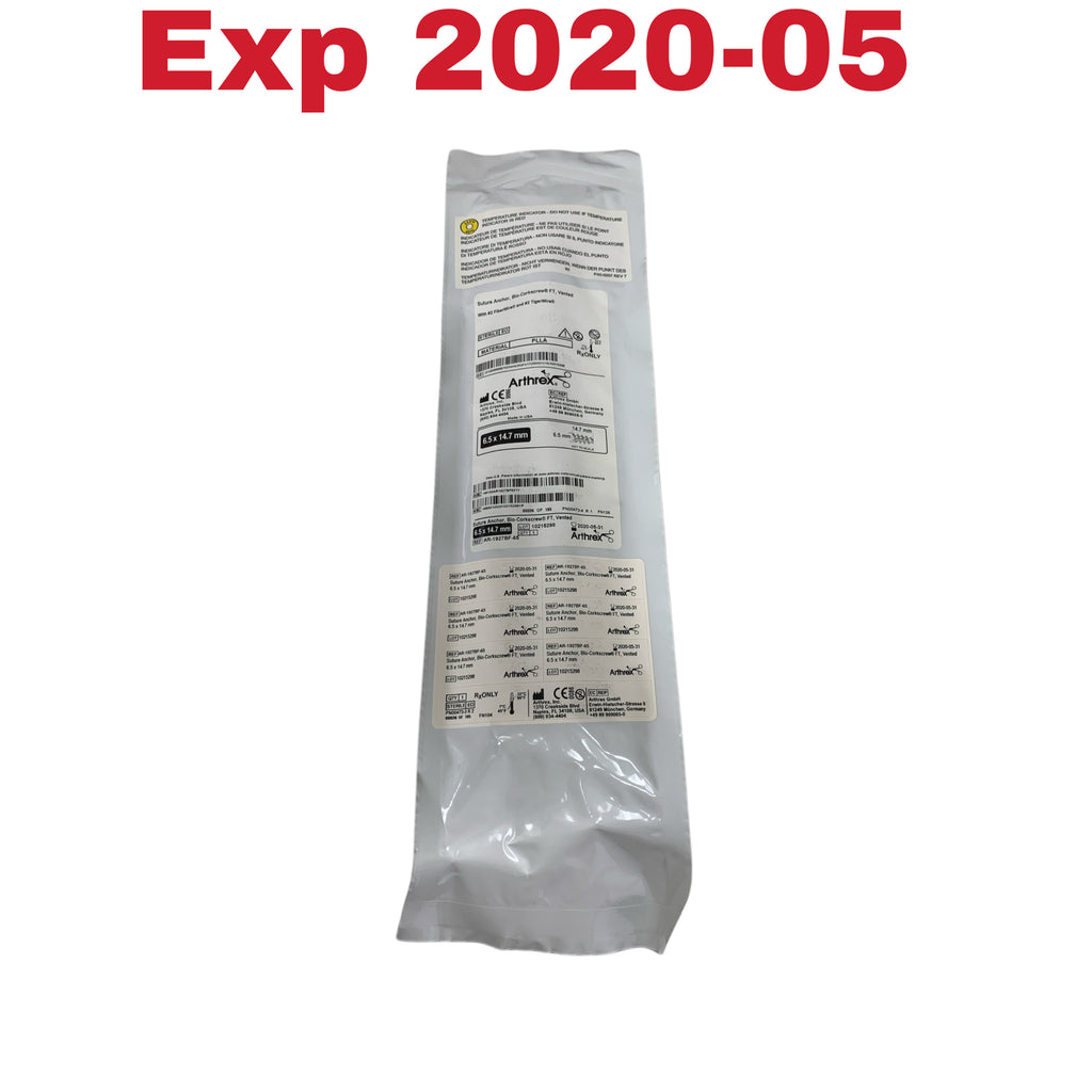 ARTHREX AR-1927BF-65 Suture Anchor Bio Corkscrew FT Vented With 2 FiberWire and 2 TigerWire 6.5 x 14.7 mm Exp 2020 05