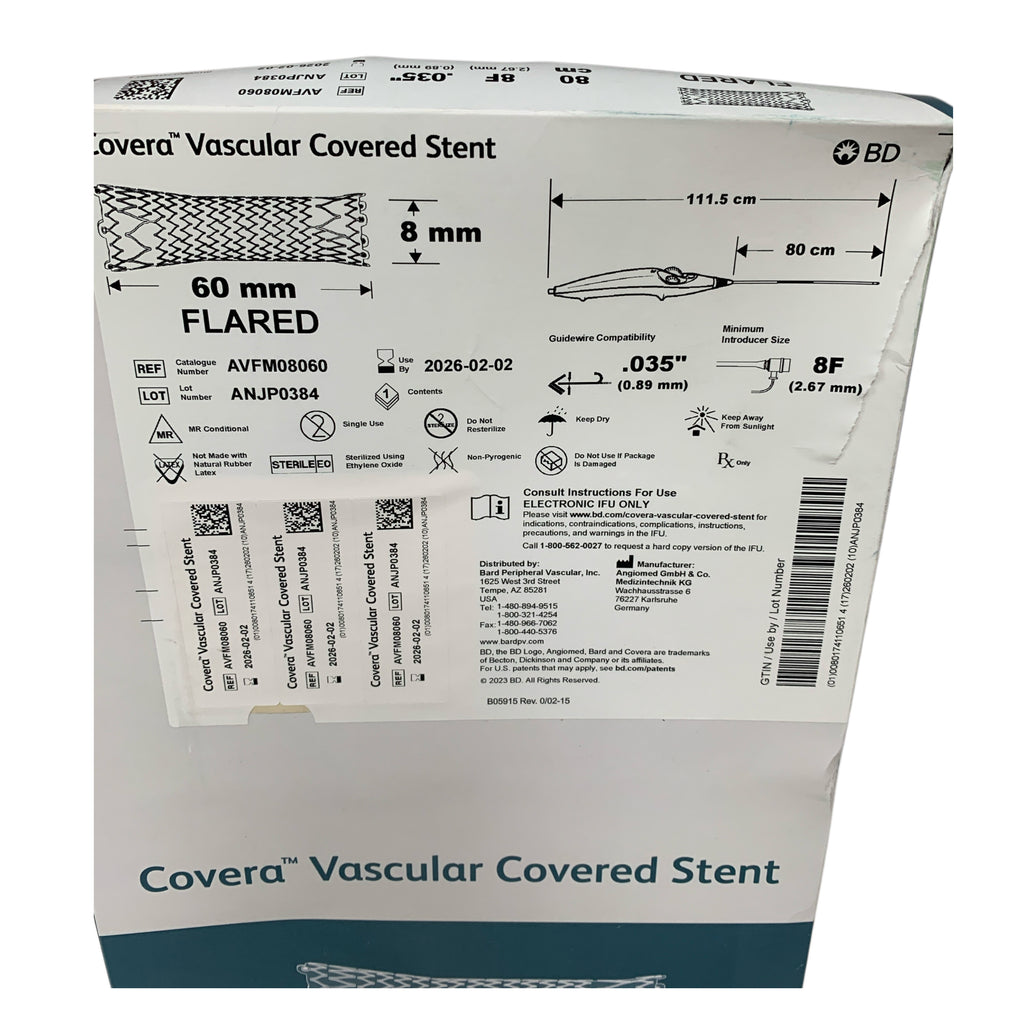 BD BARD AVFM08060 Covera Vascular Covered Stent 8mm 60mm Flared 8F 80cm Exp 2026 02