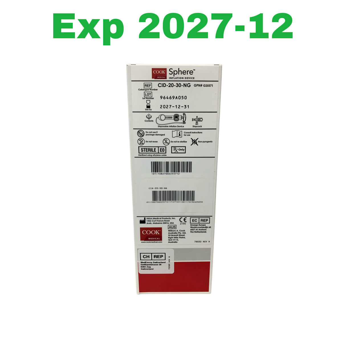 COOK MEDICAL CID-20-30-NG Sphere Inflation Device Exp 2027 12