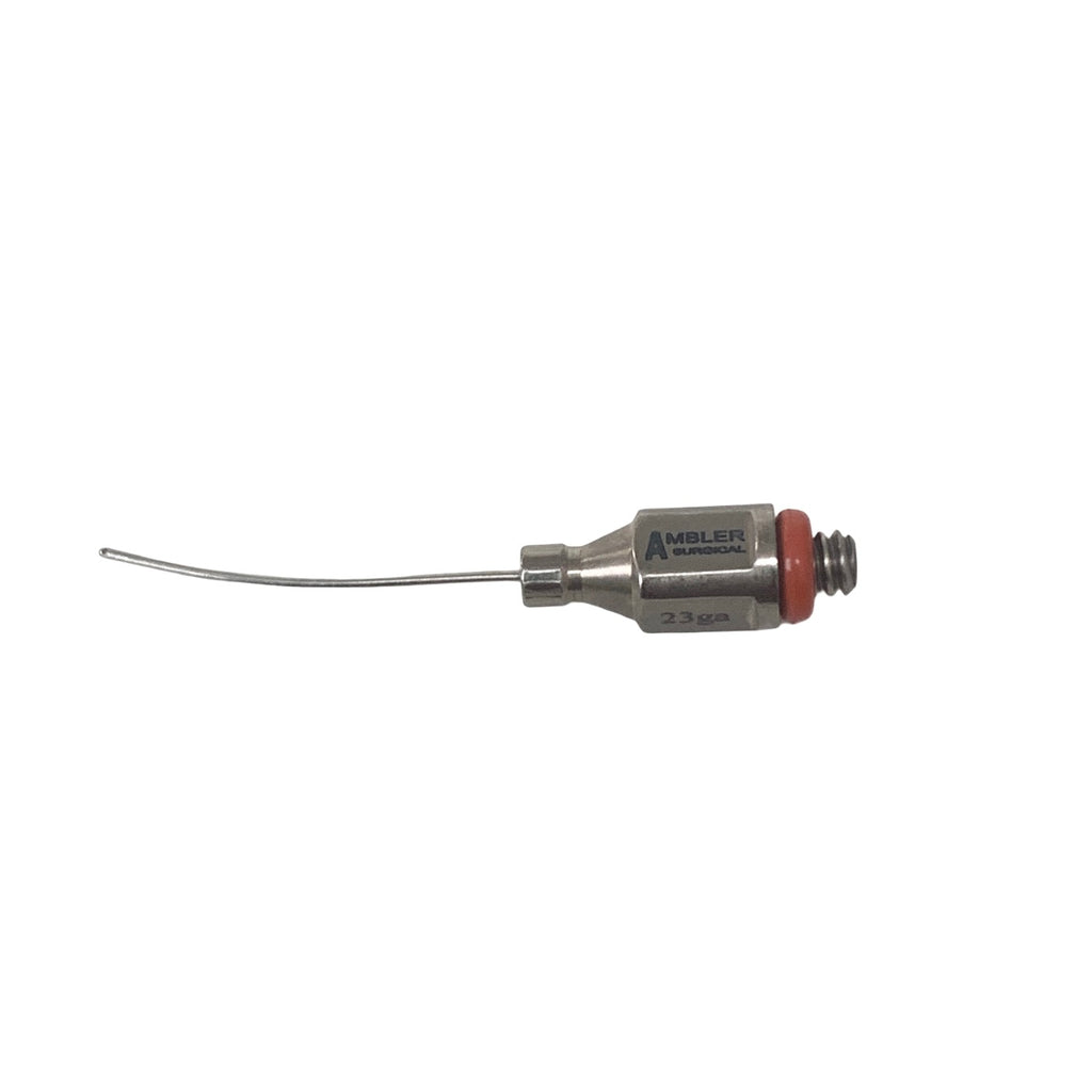 AMBLER REF 7601E Bimanual irrigation tip 23 gauge, curved shaft, dual 0.3mm irrigation ports