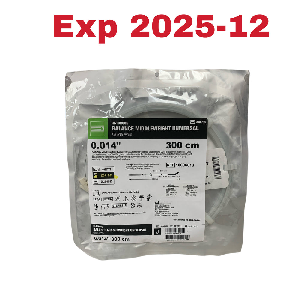 ABBOTT 1009661J HI TORQUE BALANCE MIDDLEWEIGHT UNIVERSAL Guide Wire 0.014 in 300 cm Exp 2025 12