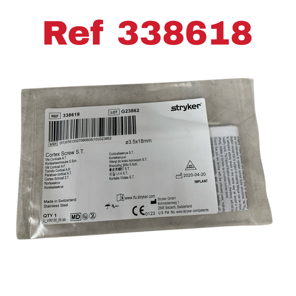 STRYKER 338618 Cortex Screw S.T. Stainless Steel 3.5x18mm Non-Sterile