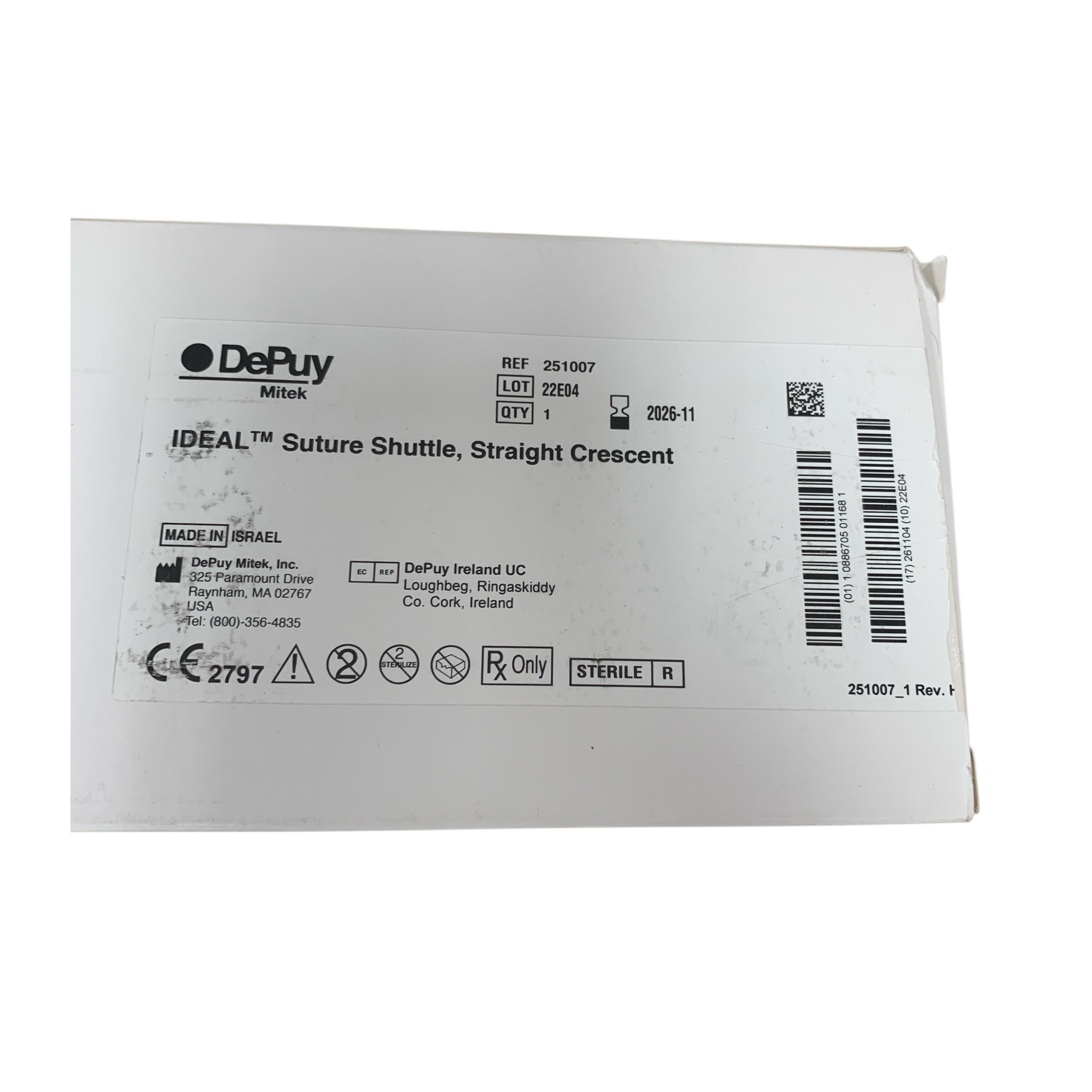 DEPUY MITEK REF 251007 IDEAL Suture Shuttle Straight Crescent Exp 2026 11