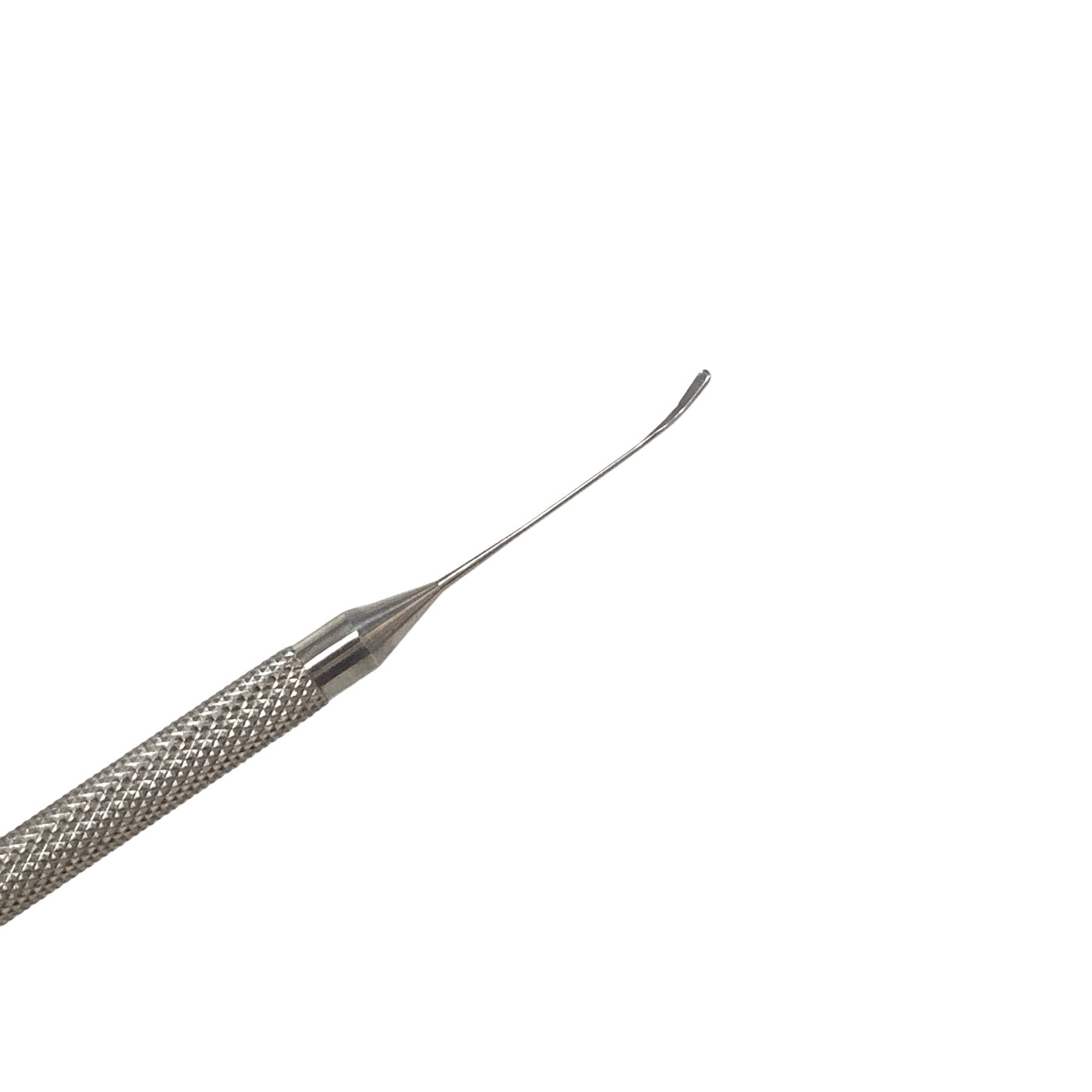 AMBLER REF 6773E Koch nucleus spatula 4 5/8'',slightly curved, 1.0mm wide duckbill-shaped tip, round handle