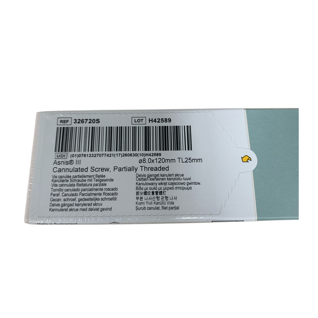 Stryker 326720S Asnis III Cannulated Screw Partially Threaded 8.0x120mm TL25mm Exp 2026 06