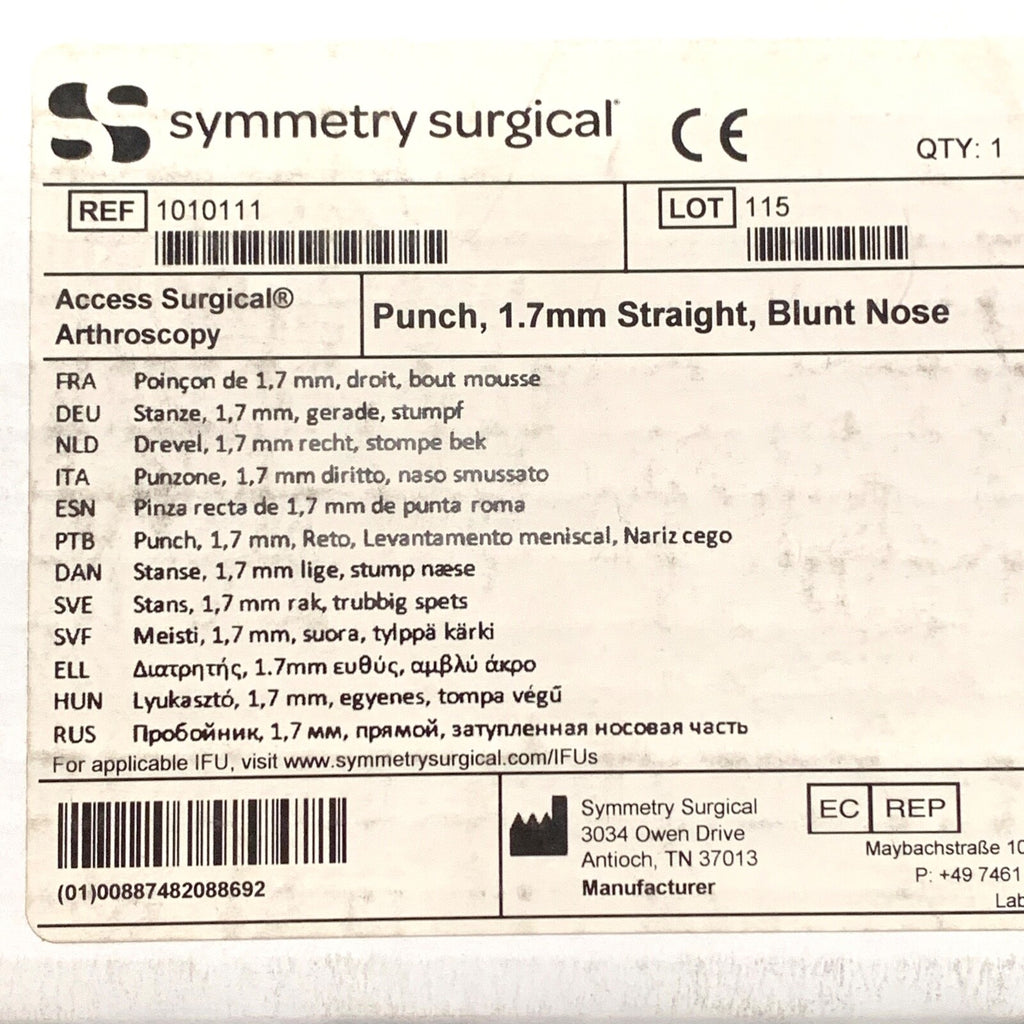 Symmetry Surgical REF 1010111, Access Punch, 1.7mm Straight, Blunt Nose