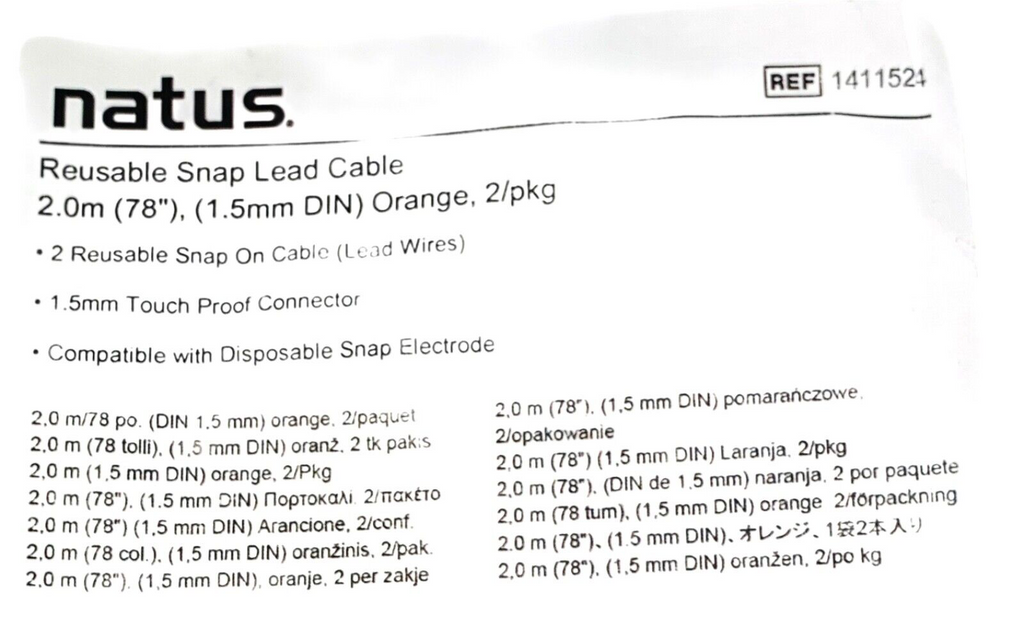 Natus Ref 1411524, Reusable Snap Lead Cable