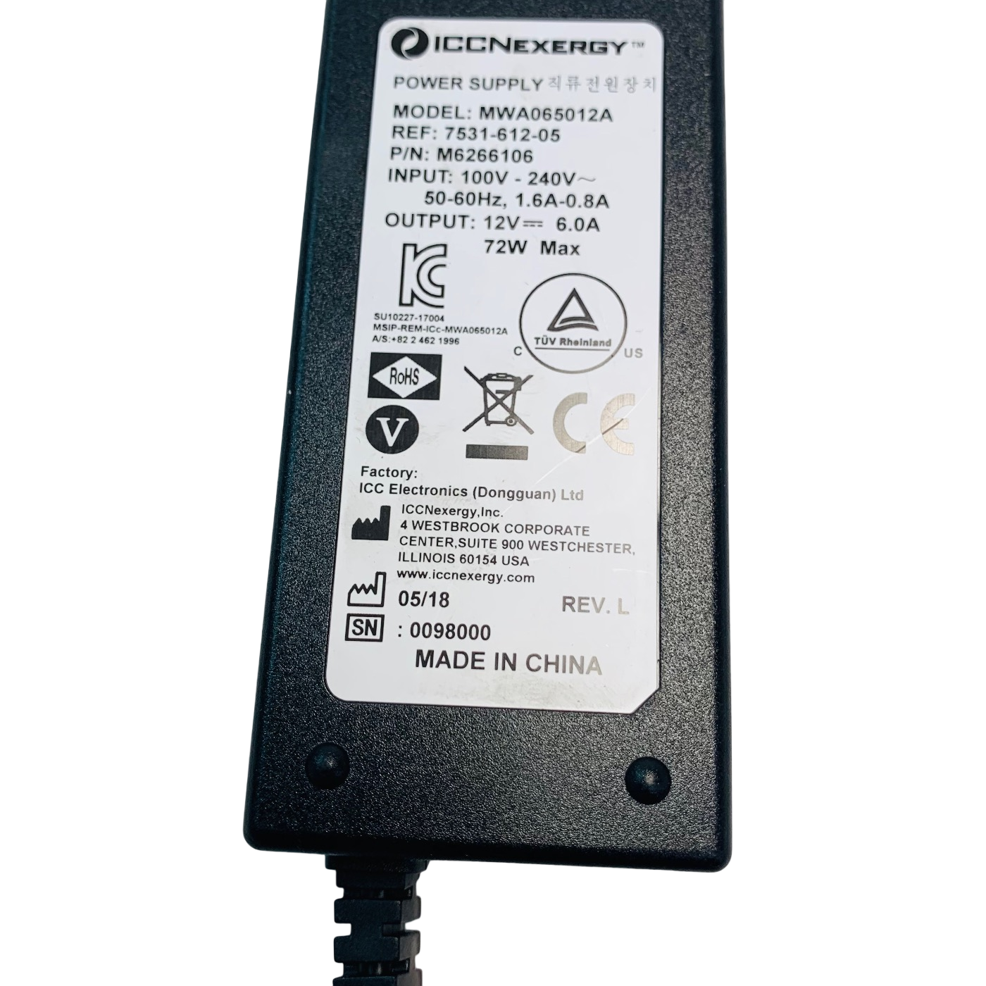 KCI ACTIVAC 7531-612-05, ICCNExERGY REF MWA065012A, POWER SUPPLY ADAPTER