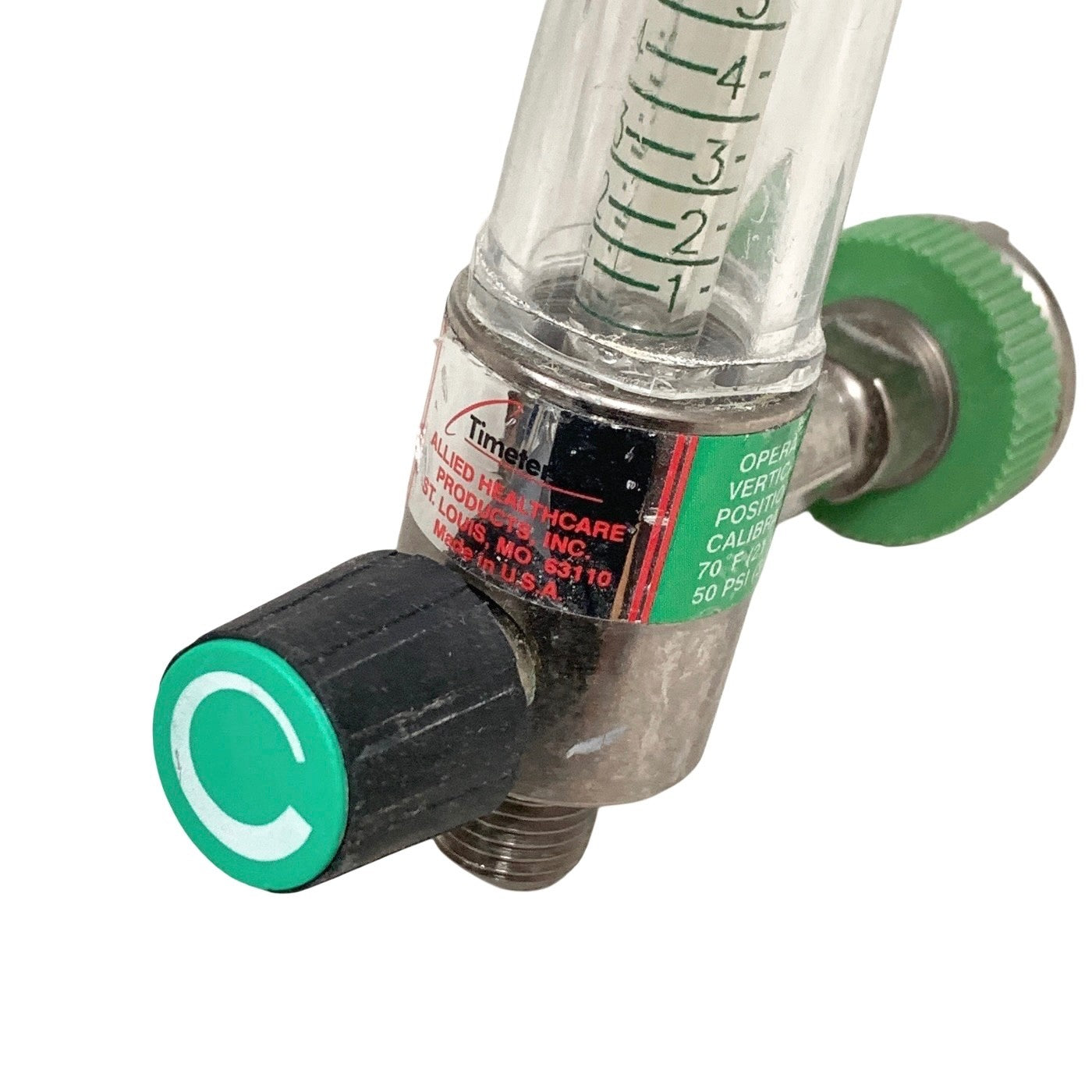 Ohio Medical Oxygen Flowmeter 0-15 LPM Thorpe Tube Side Inlet Diamond Adapter