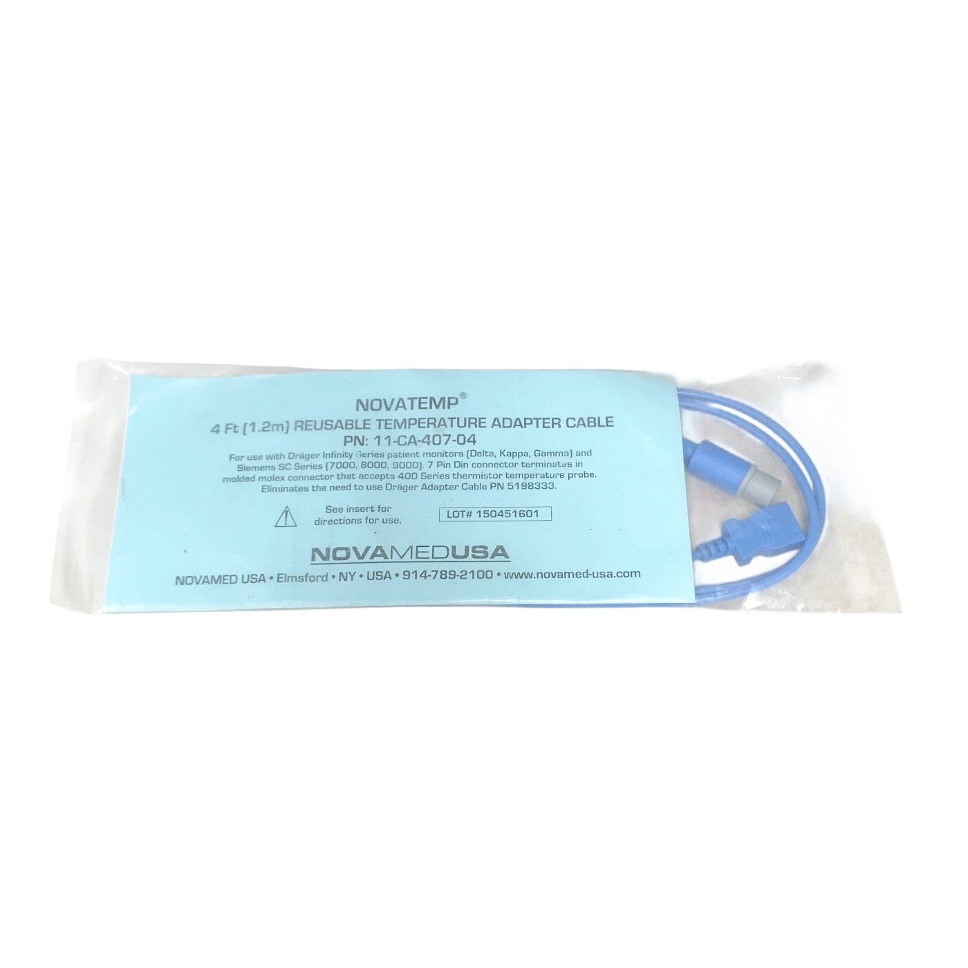 Novamed Ref 11-CA-407-04, 4 Ft (1.2m) REUSABLE TEMPERATURE ADAPTER CABLE