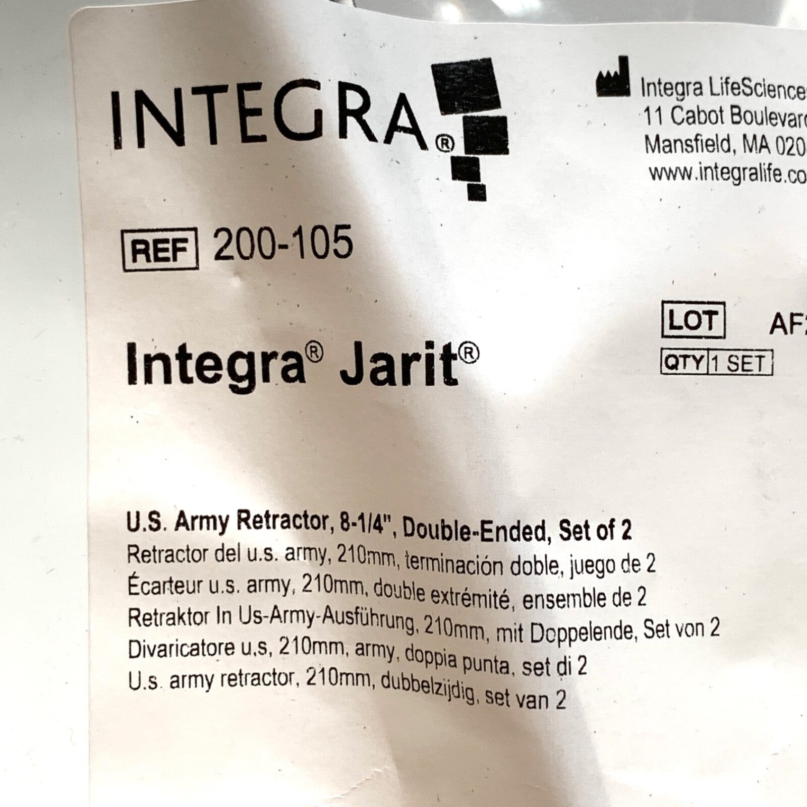 Integra Jarit REF 200-105, U.S. Army Retractor Set of 2, 8-1/4" Double Ended