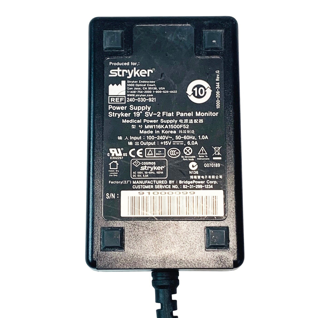 Stryker REF 240-030-921, 15V-6A, SV-2 FLAT PANEL MONITOR POWER SUPPLY