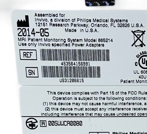 INVIVO 453564156991 MRI Patient Monitor System Model 865214 (2014) W/O POWER SUP