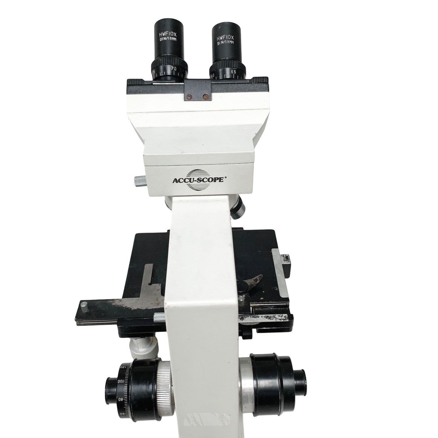ACCU-SCOPE REF 1812WSWH, BINOCULAR MICROSCOPE,  w/ 4x, 10x, 40x, 100x OBJECTIVE