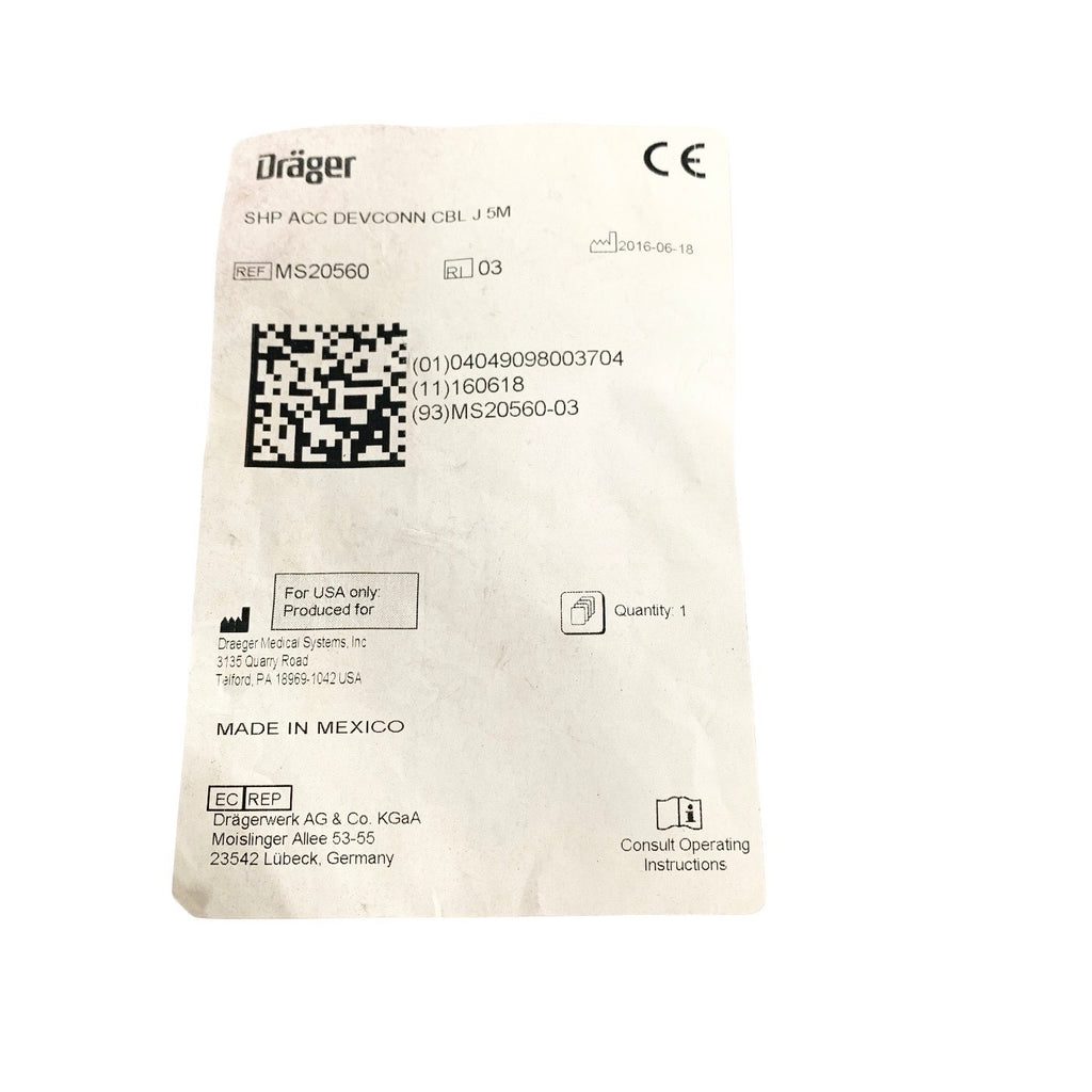 Drager REF MS20560, 5M Device Connection Cable Medical OEM Devconn CBL