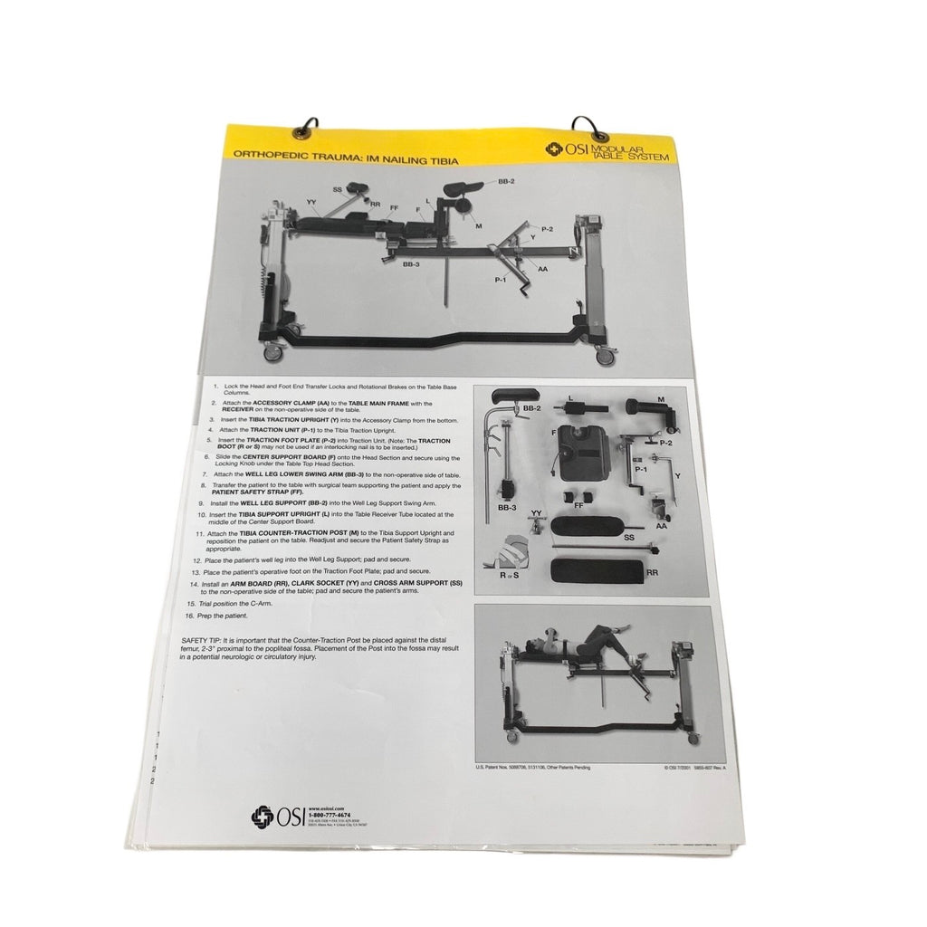 Mizuho OSI MODULAR TABLE SYSTEM INSTRUCTION GUIDE CHART