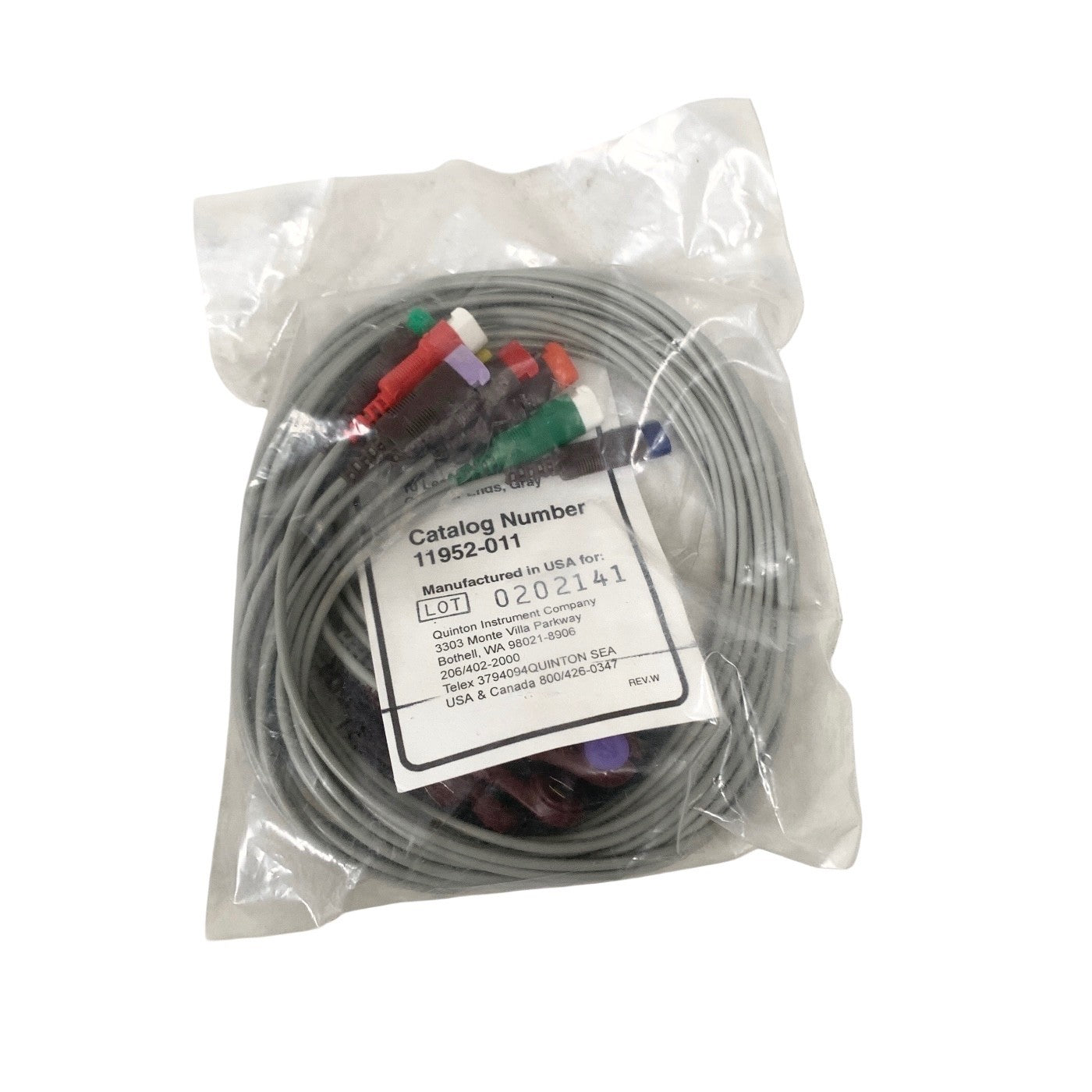 Quinton Ref 11952-011, 10-Lead ECG EKG Leadwire Set w/ Grabber Lead End