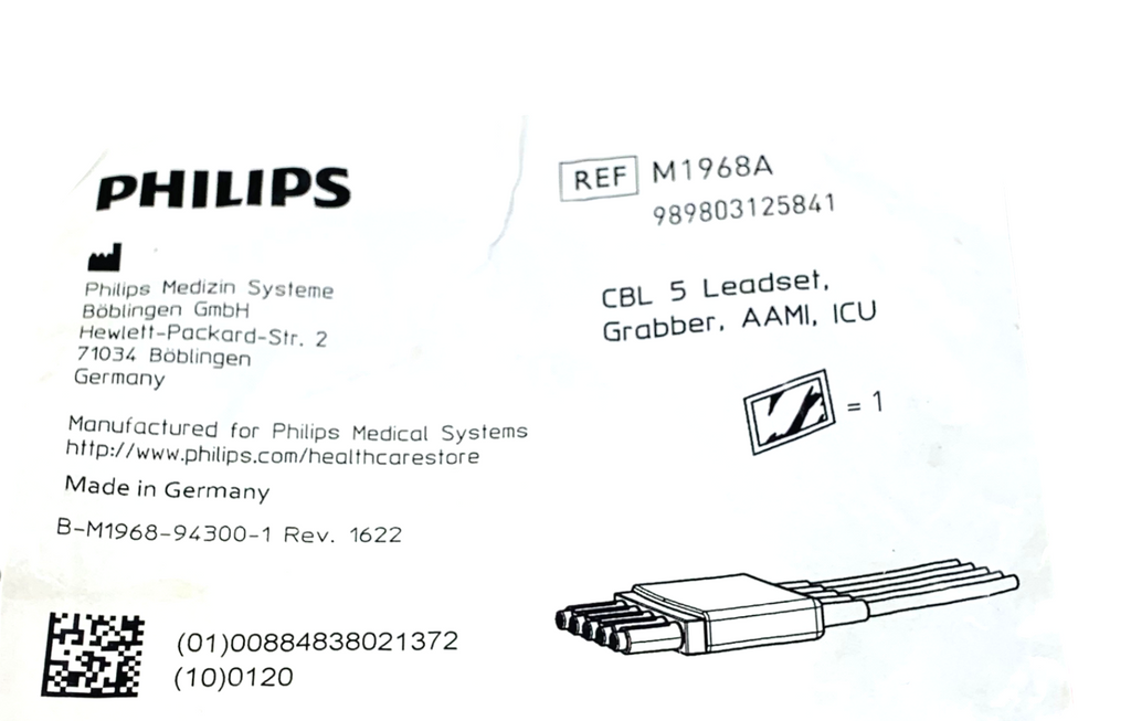 Philips REF M1668A , CBL 5 Leadset, Grabber, AAMI, ICU