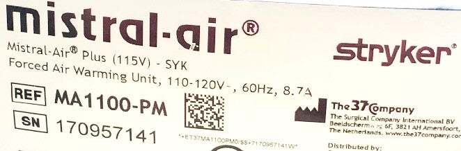 STRYKER REF MA1100-PM, MISTRAL AIR, FORCED AIR WARMING UNIT