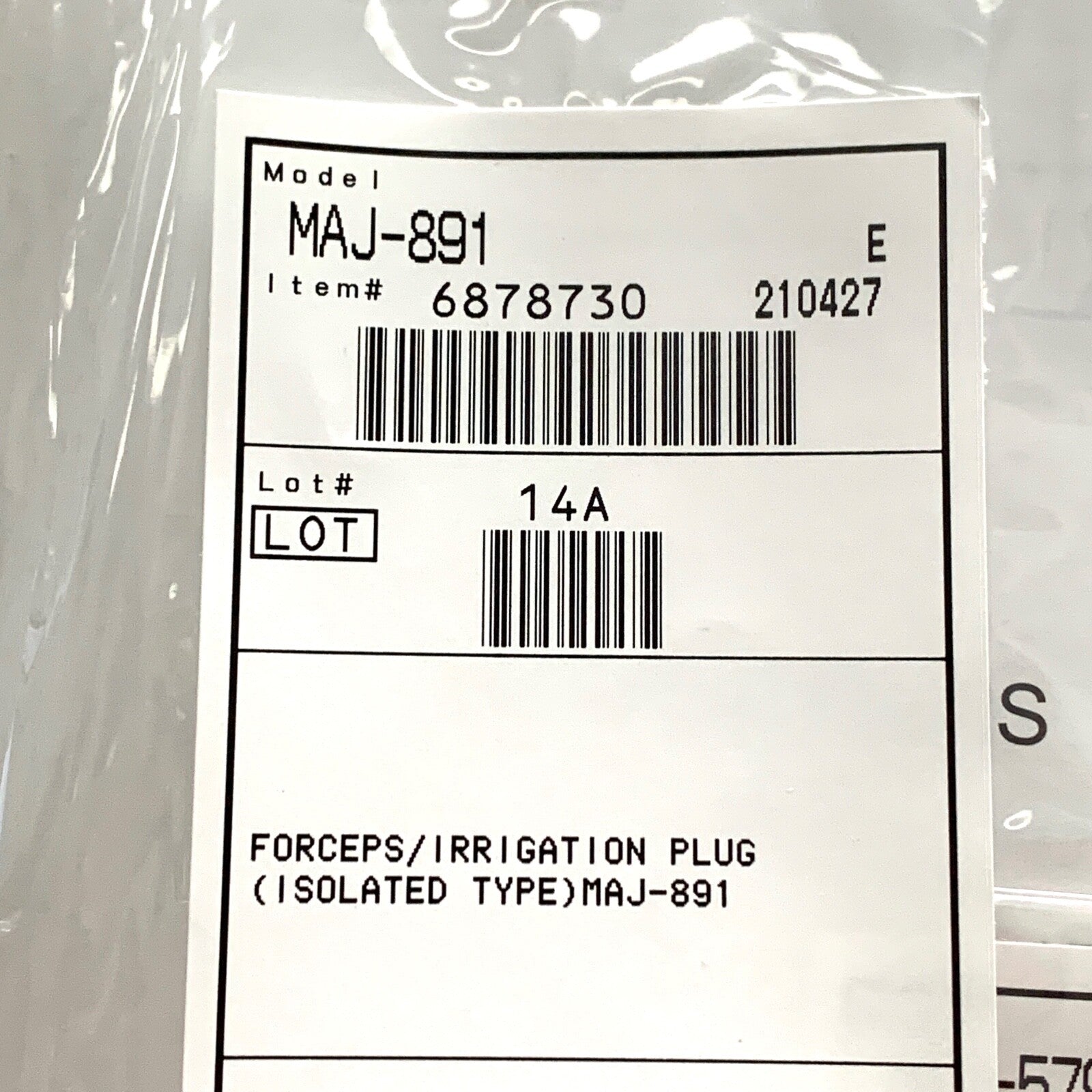 Olympus REF MAJ-891, Forceps/Irrigation Plug, Isolated Type w/ MAJ-579 Valve