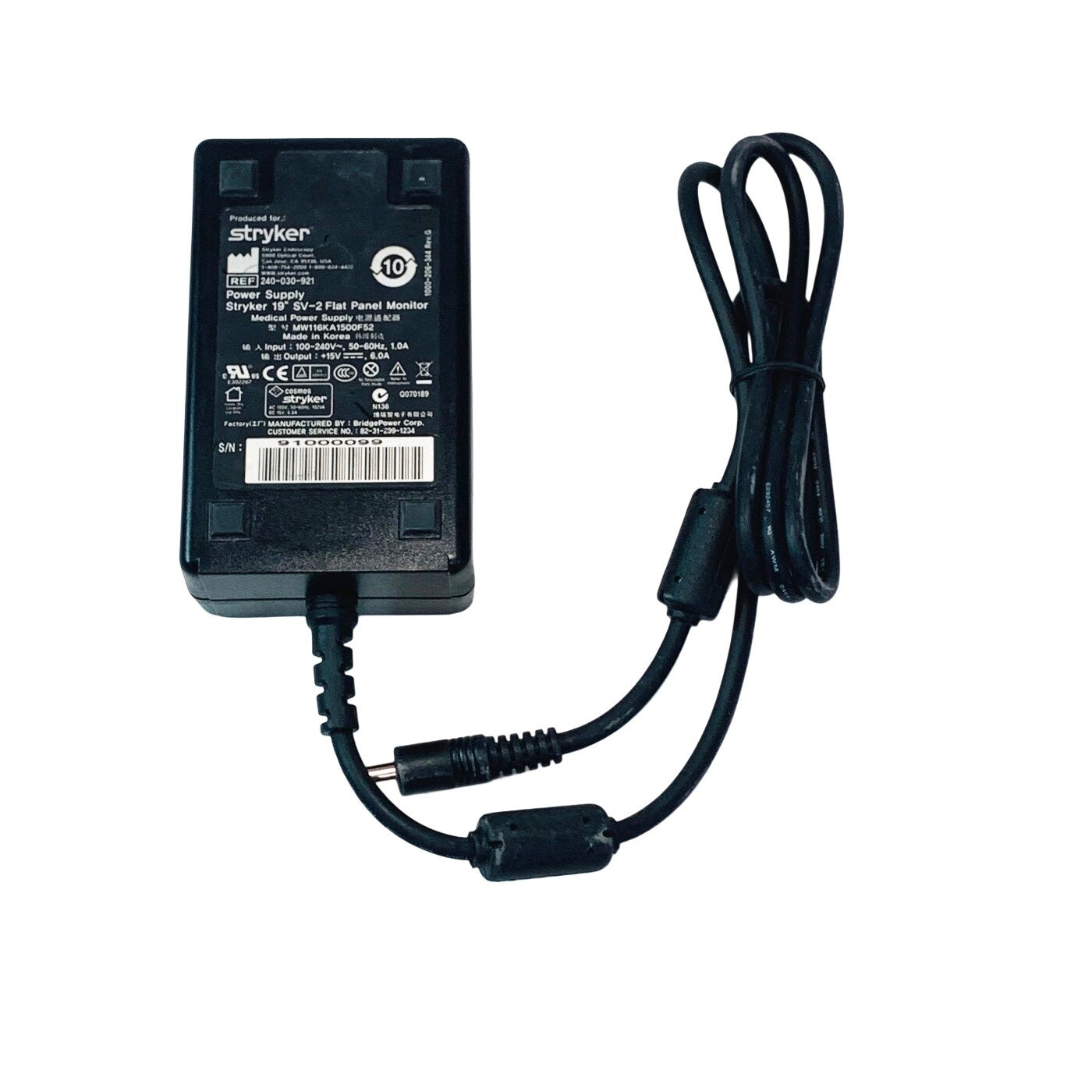Stryker REF 240-030-921, 15V-6A, SV-2 FLAT PANEL MONITOR POWER SUPPLY