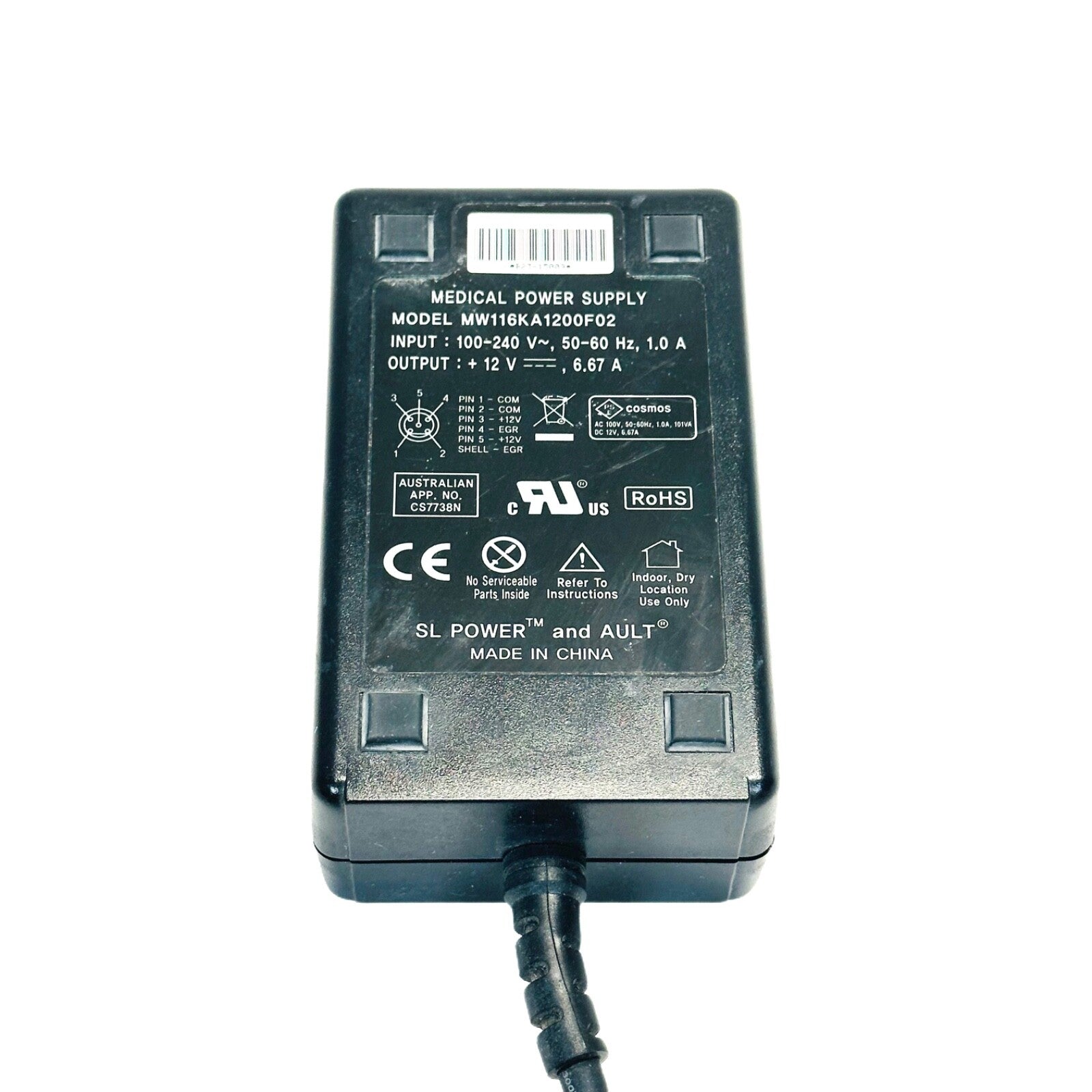 NDS 30B0023 / MW116KA1200F02 POWER SUPPLY, 100 TO 240 VAC, 12 VDC, 80 W, 5 PIN