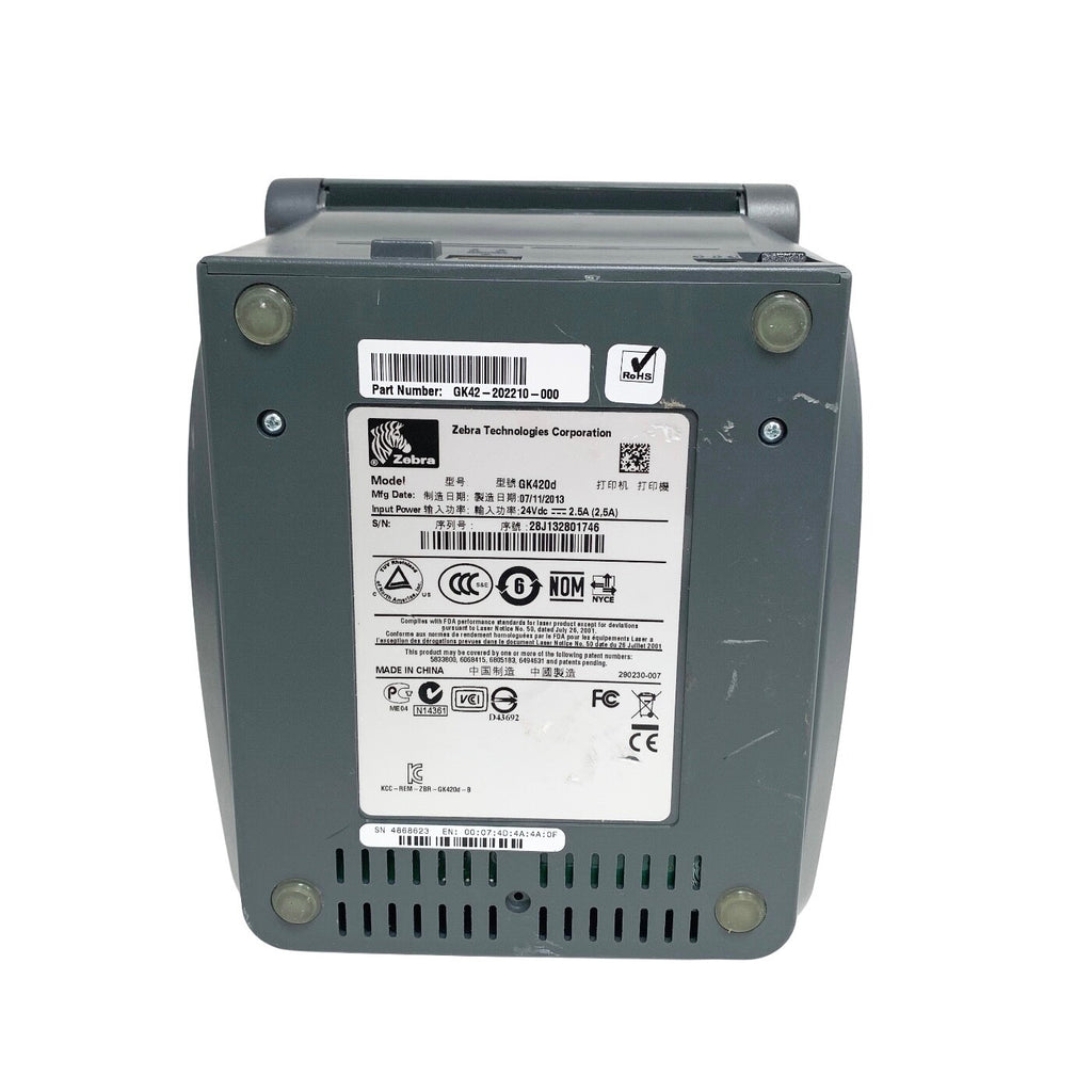 Zebra REF GK420D, THERMAL LABEL PRINTER W/ POWER SUPPLY