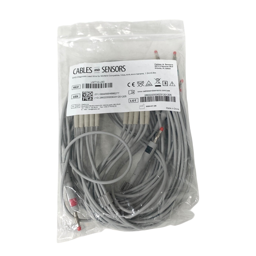 Cables & Sensors LMT10-LB0 10 Lead EKG Leadwire Mortara Compatible AHA 4mm Banan