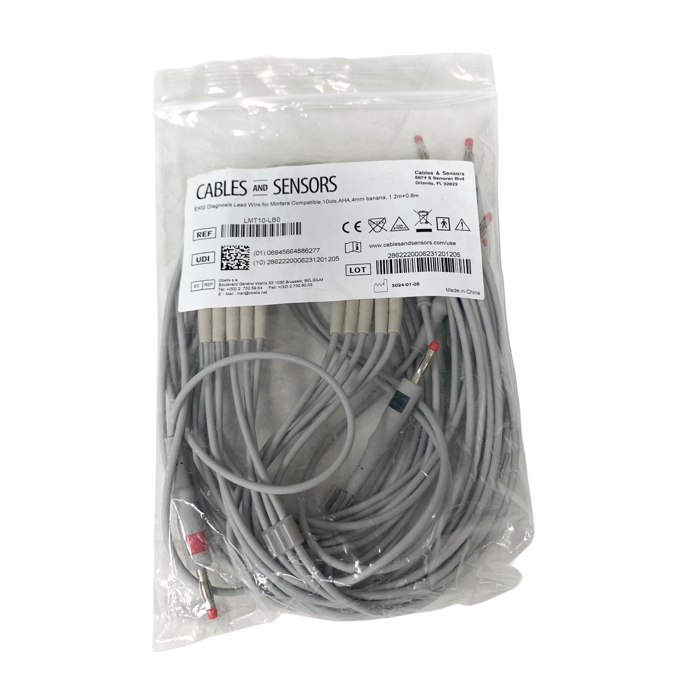 Cables & Sensors LMT10-LB0 10 Lead EKG Leadwire Mortara Compatible AHA 4mm Banan