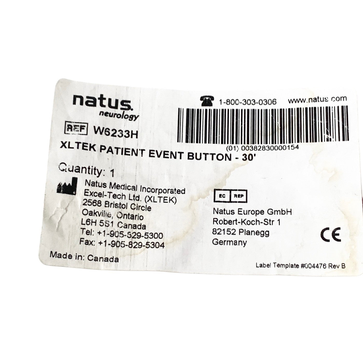 Natus REF W6233H, XLTEK Patient Event Button 30ft