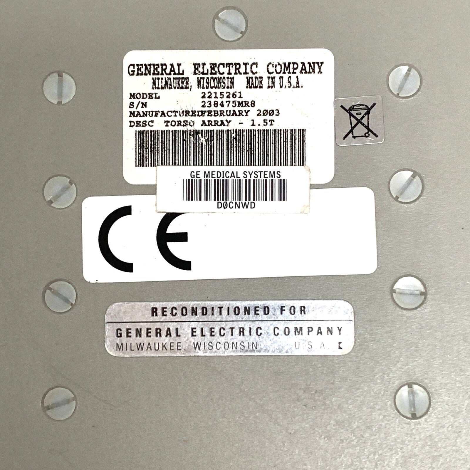 GE Healthcare REF 2215261, Torso Array 1.5T Coil for MRI