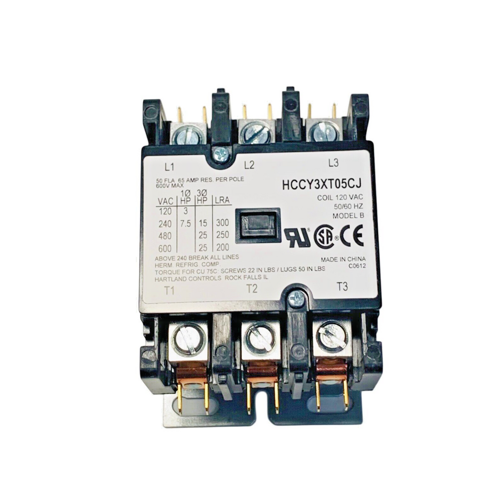 HARTLAND CONTROL Ref HCCY3XT05CJ, 3/120/50FLA/65A 3 Pole Contactor