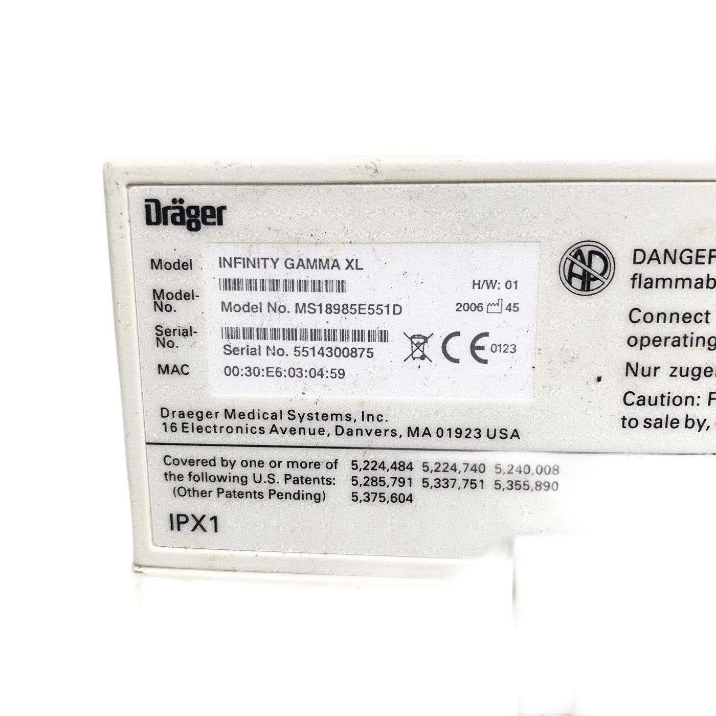 Drager REF MS18985E551D, Infinity Gamma XL, w/ MODULE & POWER SUPPLY