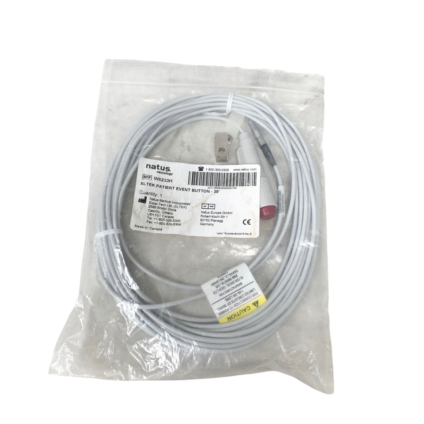 Natus REF W6233H, XLTEK Patient Event Button 30ft