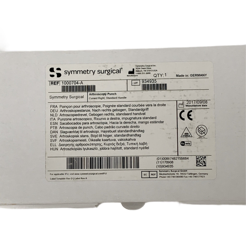 Symmetry Medical REF 1000704-A, Arthroscopy Punch, Curved Right, Standard Handle