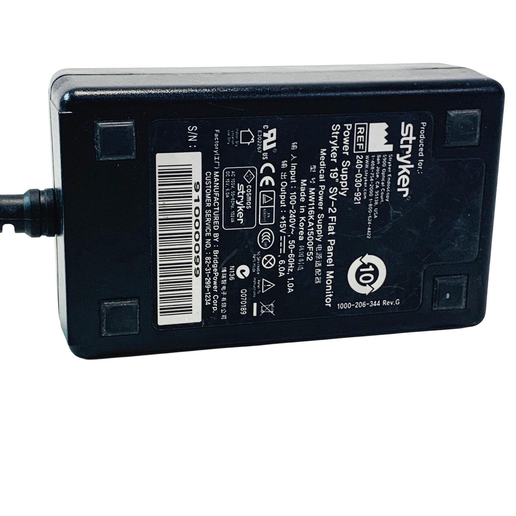 Stryker REF 240-030-921, 15V-6A, SV-2 FLAT PANEL MONITOR POWER SUPPLY