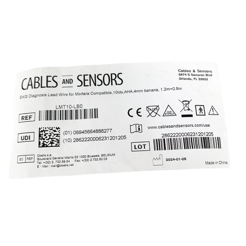 Cables & Sensors LMT10-LB0 10 Lead EKG Leadwire Mortara Compatible AHA 4mm Banan