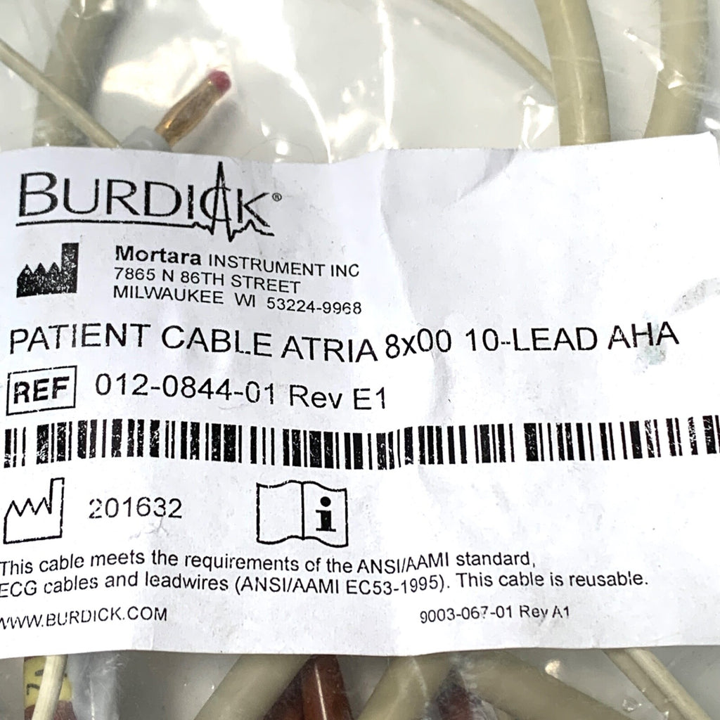 Mortara REF 012-0844-01, Burdick Patient Cable Atria 8x100 10 Lead