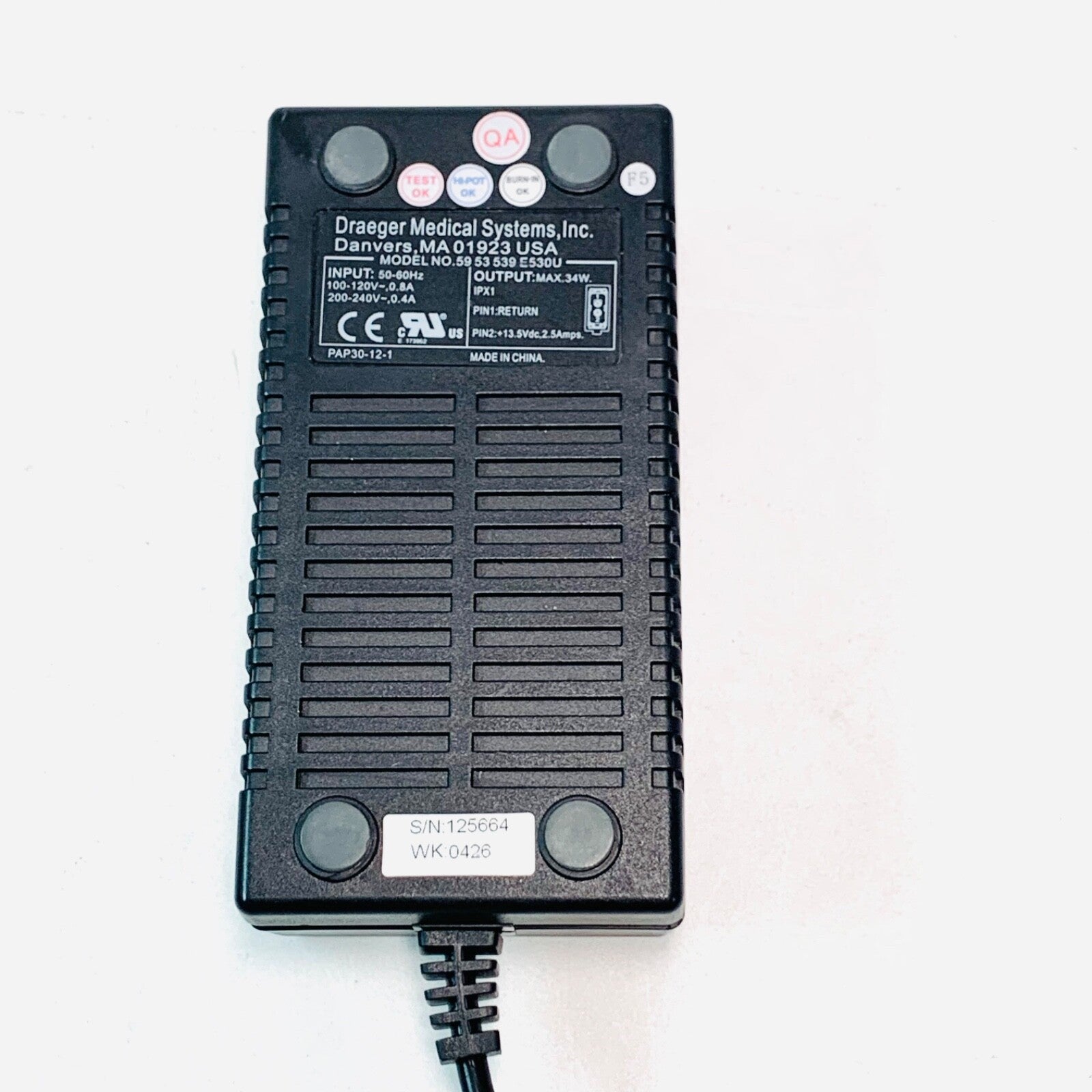 Drager REF 5953539/MS18508, AC POWER ADAPTER