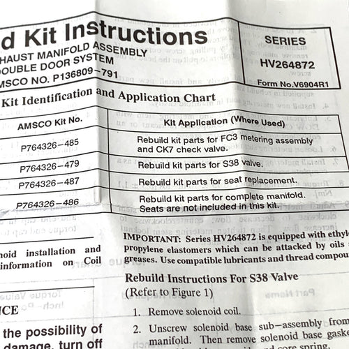 Amsco/STERIS REF P764326-485/K266493, Rebuild Kit Part for FC3 Metering Assembly