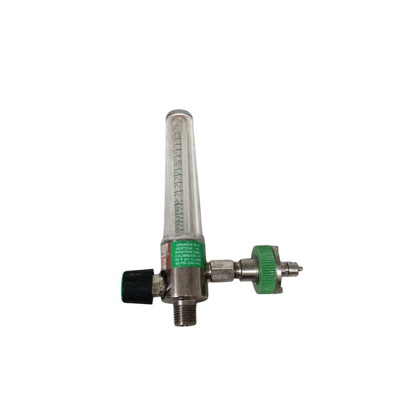 Ohio Medical Oxygen Flowmeter 0-15 LPM Thorpe Tube Side Inlet Diamond Adapter