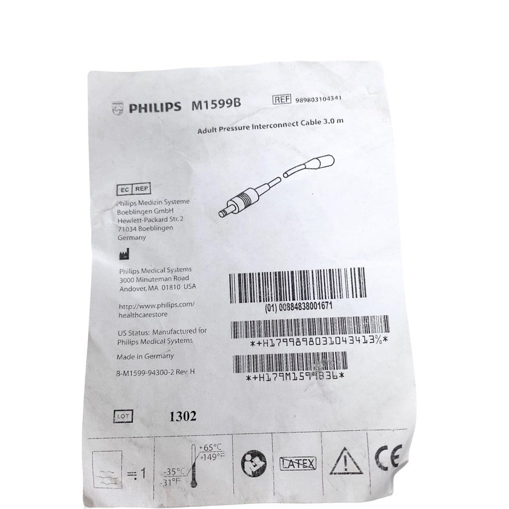 PHILIPS REF M1599B, 989803104341 Adult Pressure Interconnect Cable 3.0 m