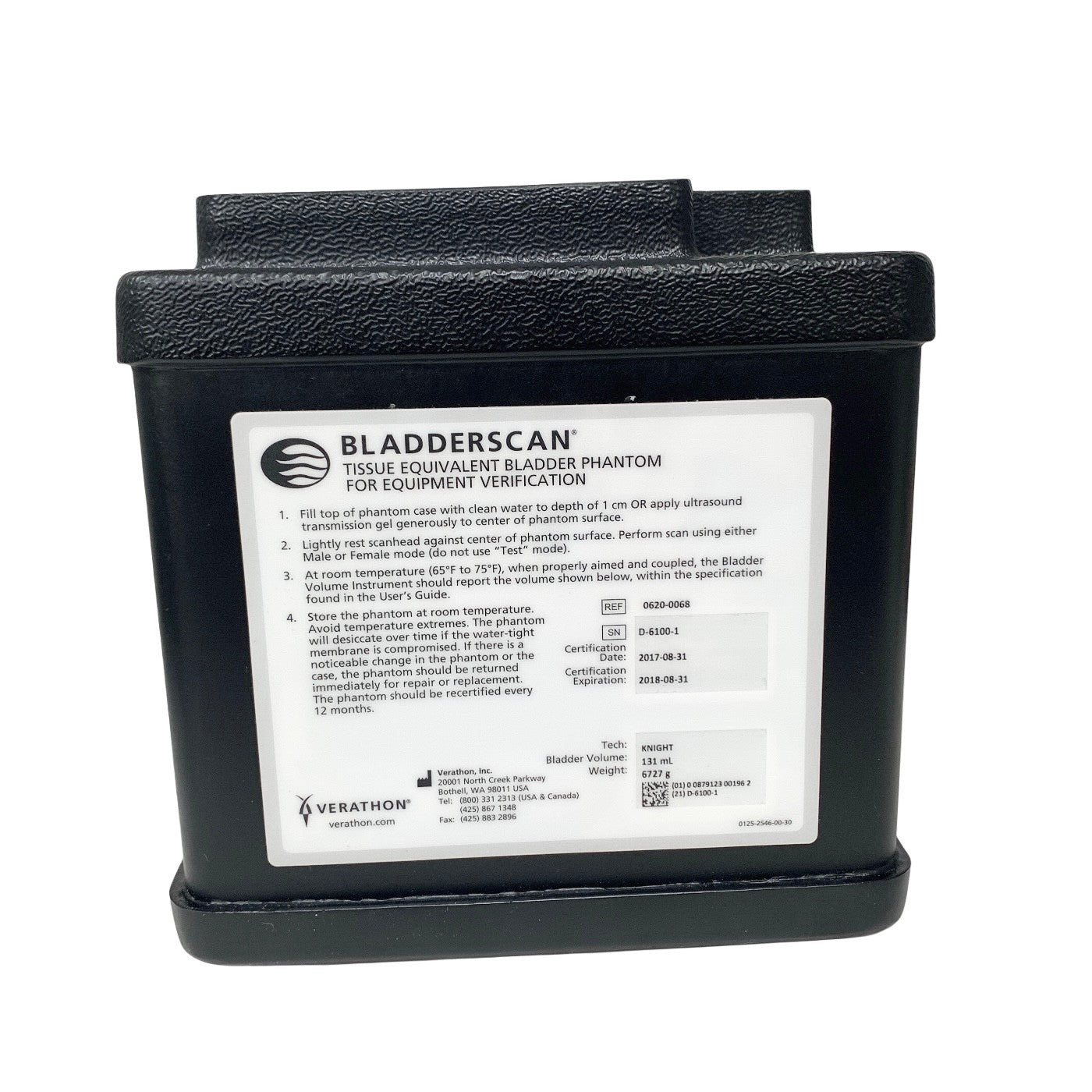 Verathon 0620-0068 BladderScan Tissue Equivalent Bladder Phantom Calibration