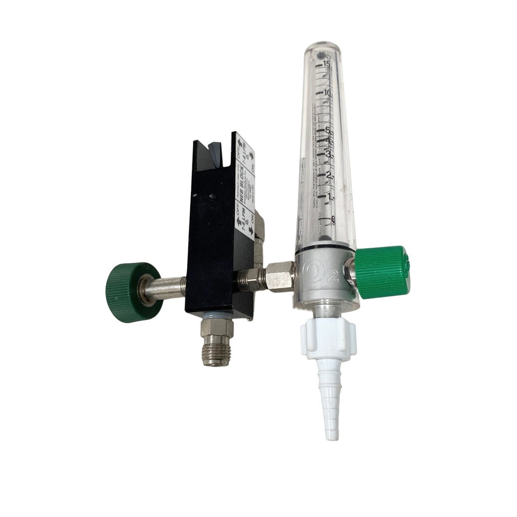 Precision Medical Model 8MFA Oxygen Flowmeter 0-15 LPM w/ NEB Block & Max Flush