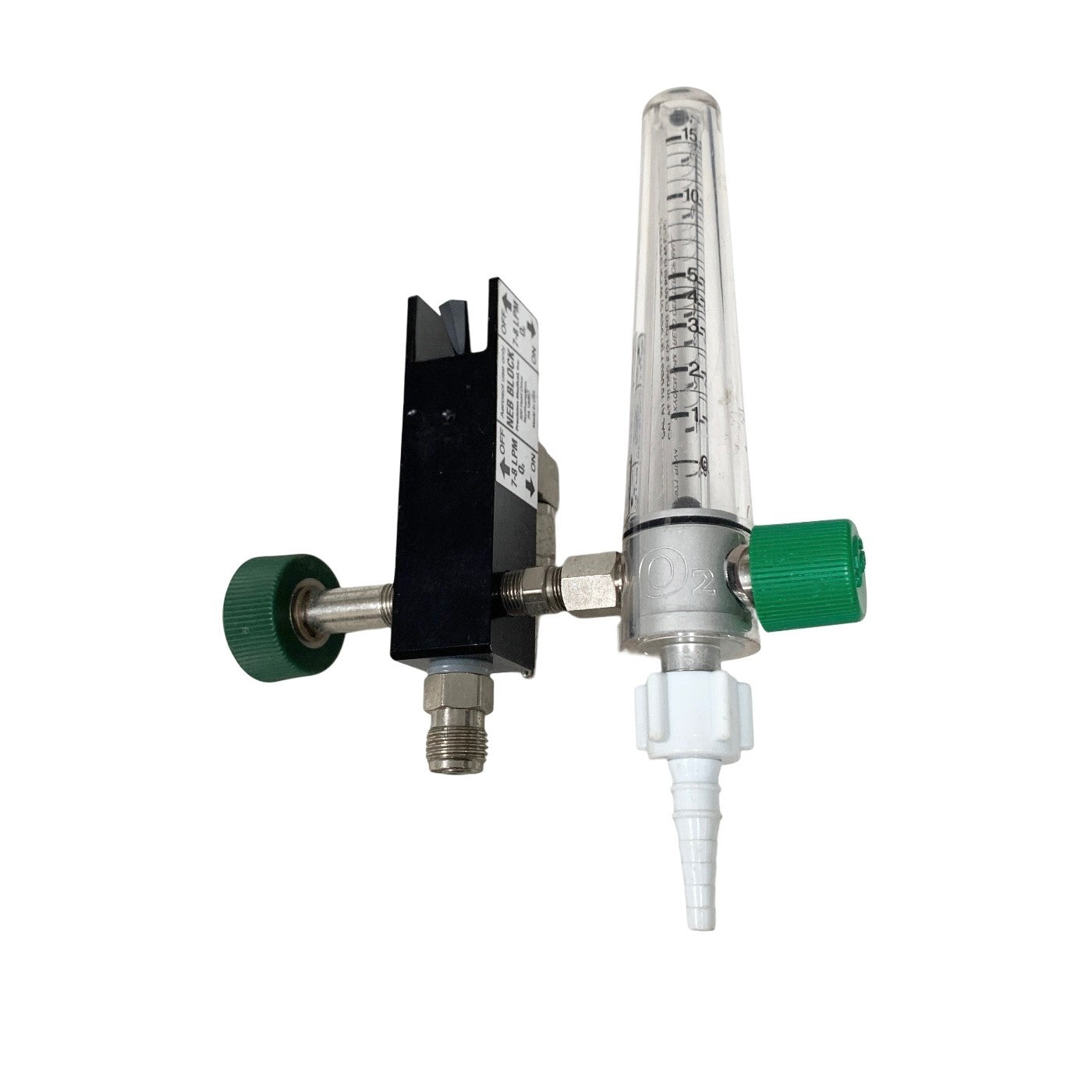 Precision Medical Model 8MFA Oxygen Flowmeter 0-15 LPM w/ NEB Block & Max Flush