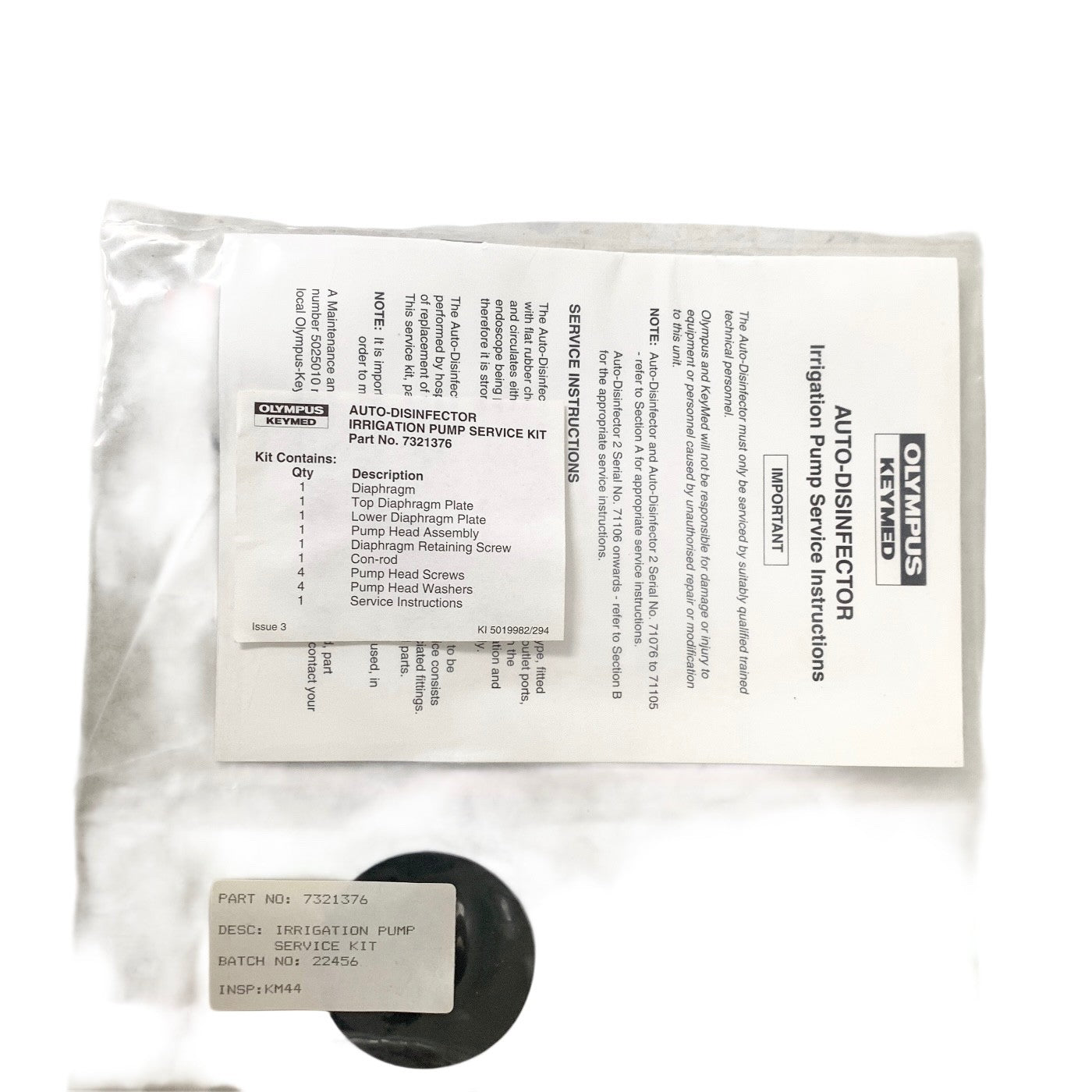 Olympus Keymed REF 7321376, Auto Disinfector Irrigation Pump Service Kit OEM New