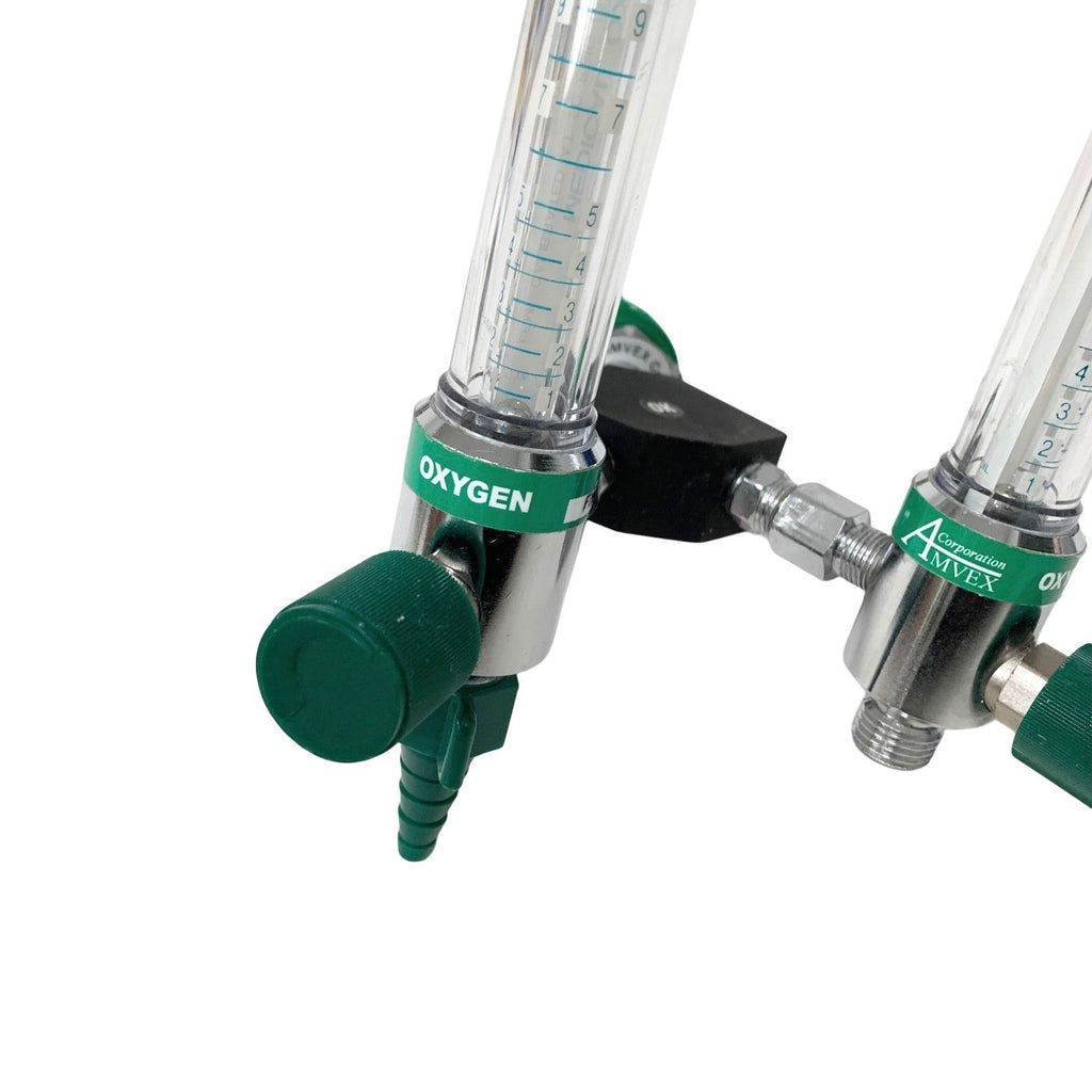 Amvex Corporation Dual O2 Flowmeter, Model O2, w/ Y Block Assembly, MALE CONNECT