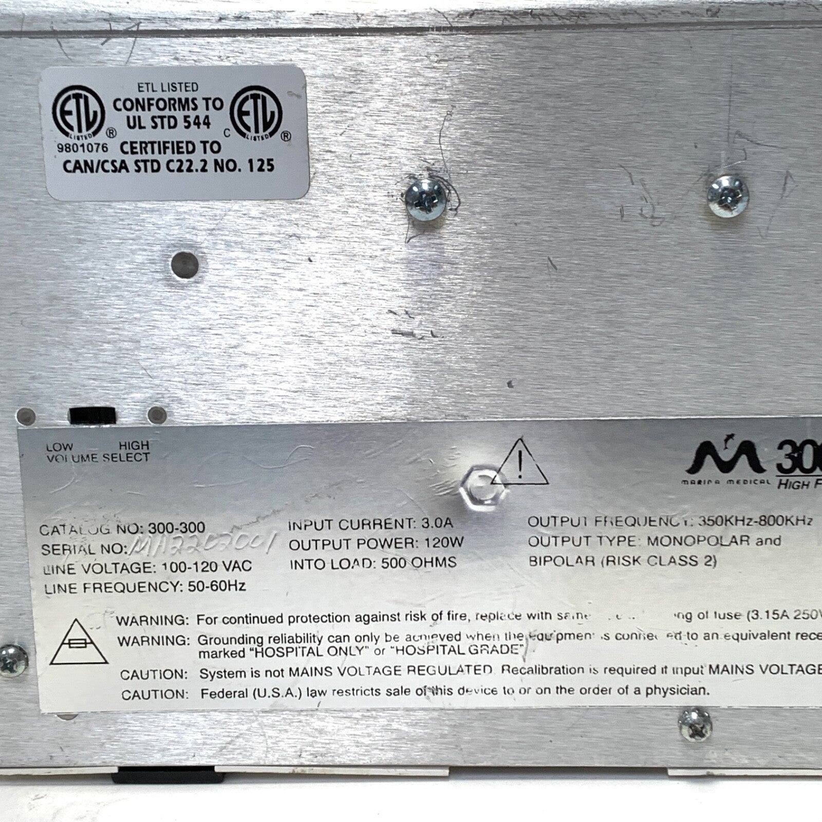 Marina Medical REF 300, High Frequency Electrosurgical Generator