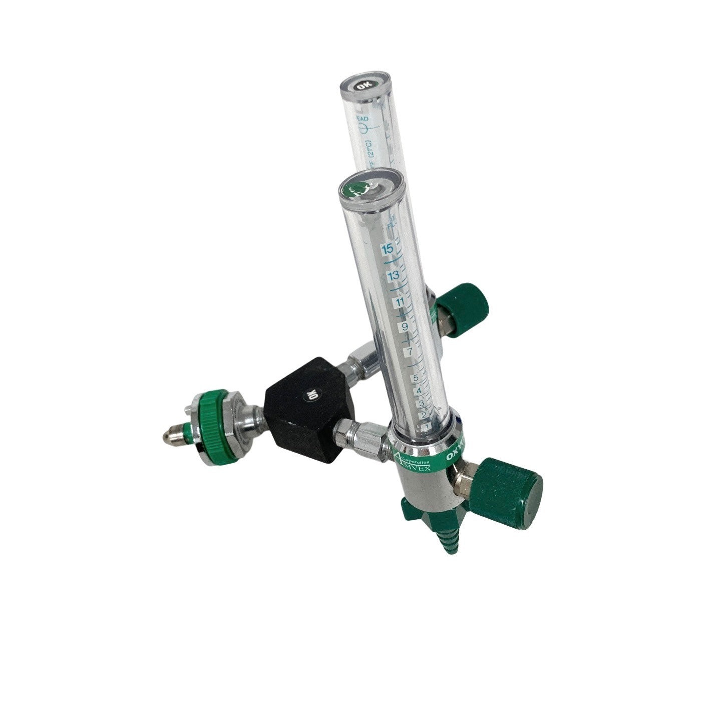 Amvex Corporation Dual O2 Flowmeter, Model O2, w/ Y Block Assembly, MALE CONNECT